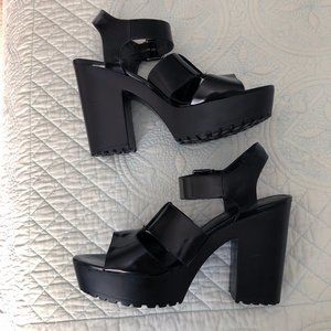 Black Chunky Platform Heels